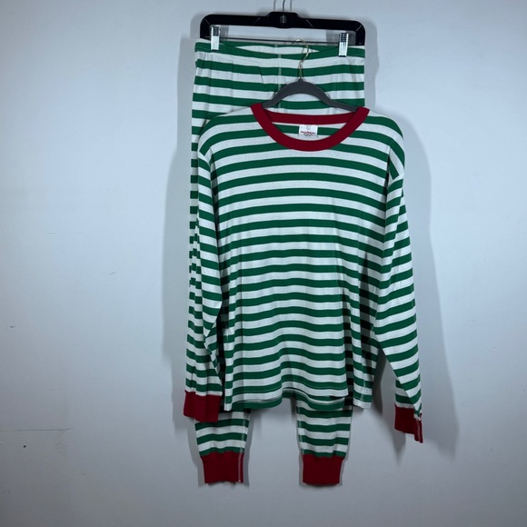 Hanna Andersson Green Stripe Pajama Set Size L Organic Cotton Comfy Sleepwear - Picture 14 of 15